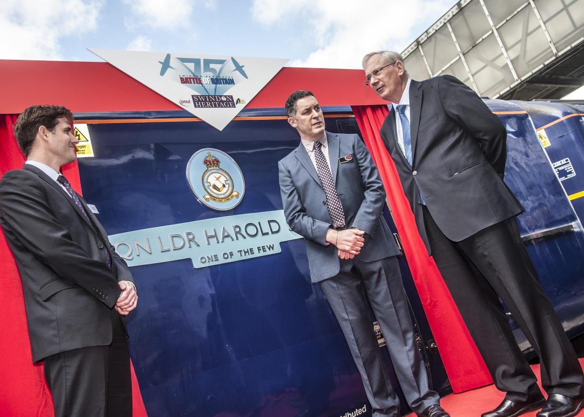 Robert Mullen, Paul Gentleman and Prince Richard, Duke of Gloucester,  at the naming of the loco Sqn Ldr Harold Starr. Picture by Thomas Kelsey