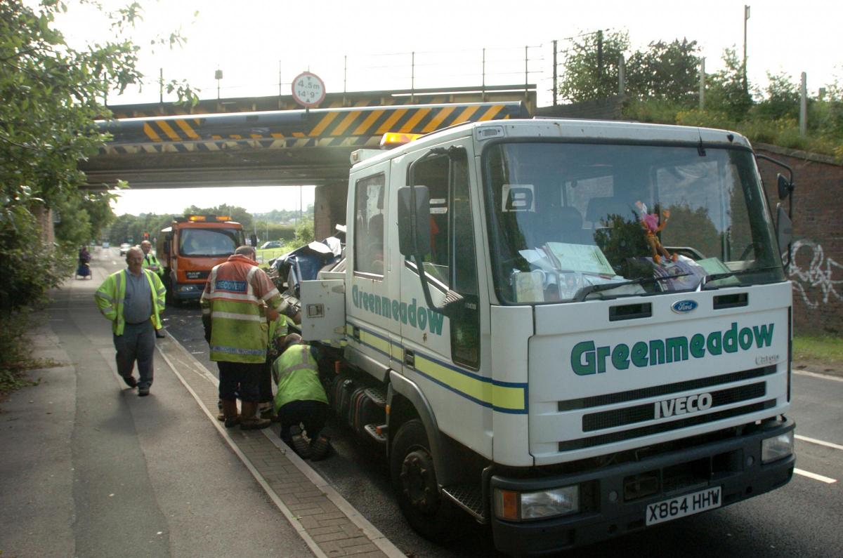 The clear-up operation after a lorry hit the bridge on June 28, 2007