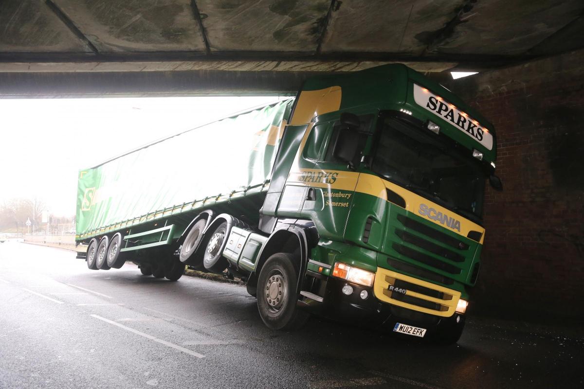 The lorry which hit the Wootton Bassett Road bridge on February 10, 2015