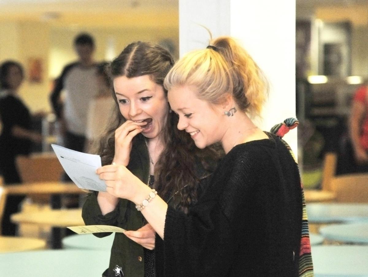 Katie Gordon receiving her results with sister Anna Gordon