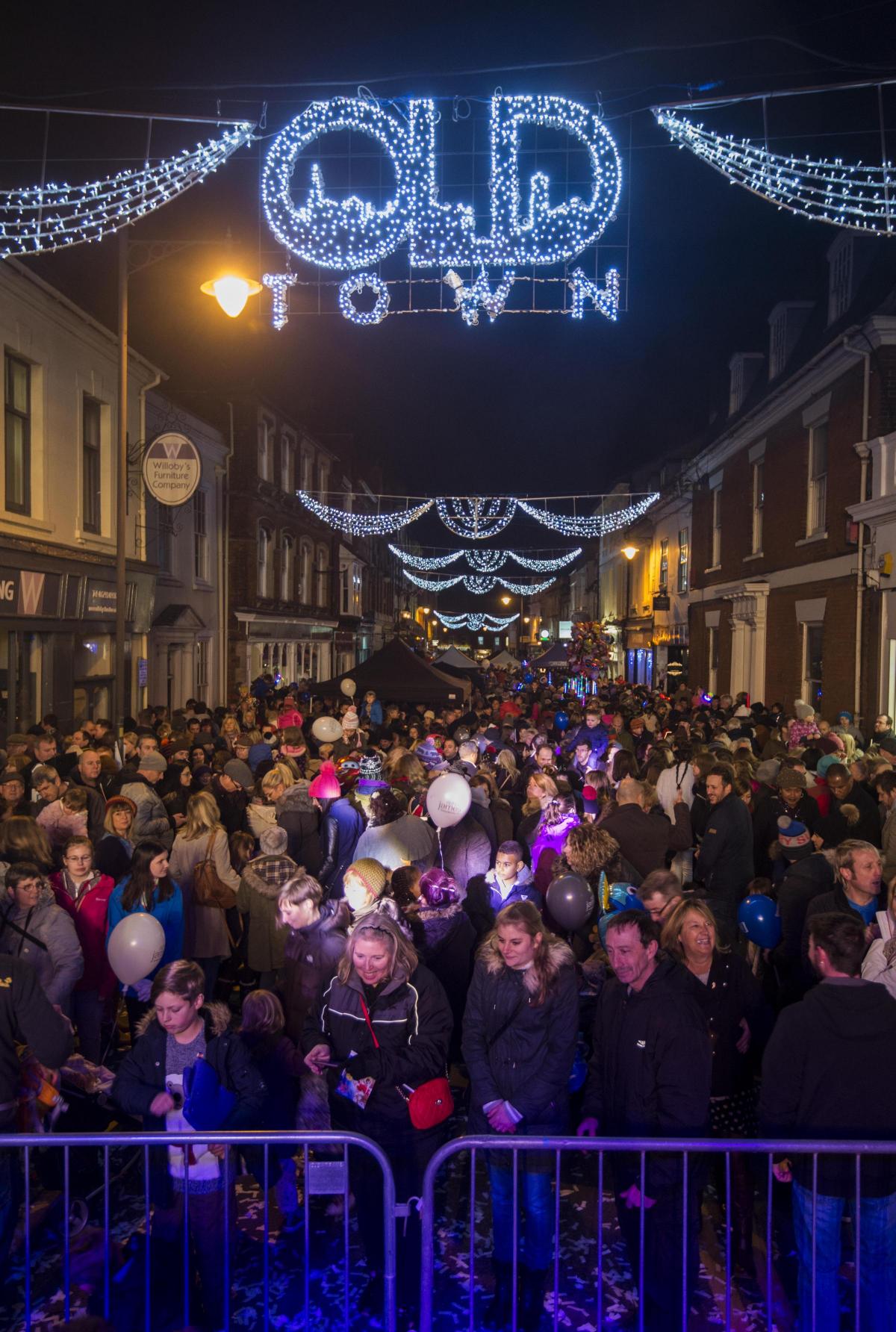 Fun as Old Town's Christmas lights are switched on in glittering ceremony. Picture by Claire Green