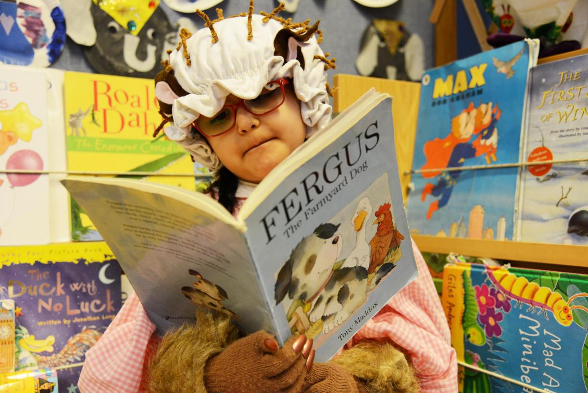 Mrs Tiggywinkle get stuck into a good book at Abbey Meads School
on World Book Day