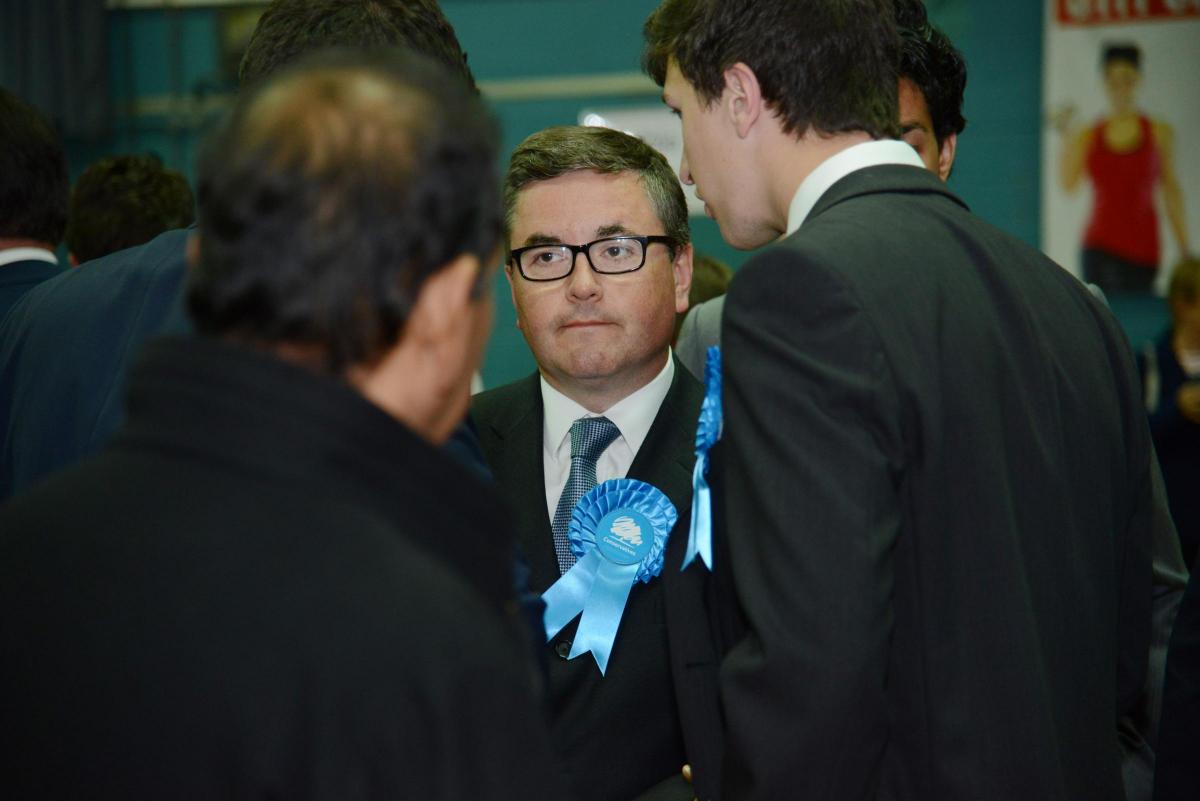 Robert Buckland  before it is confirmed that he has held South Swindon for the Conservatives. Picture by Thomas Kelsey