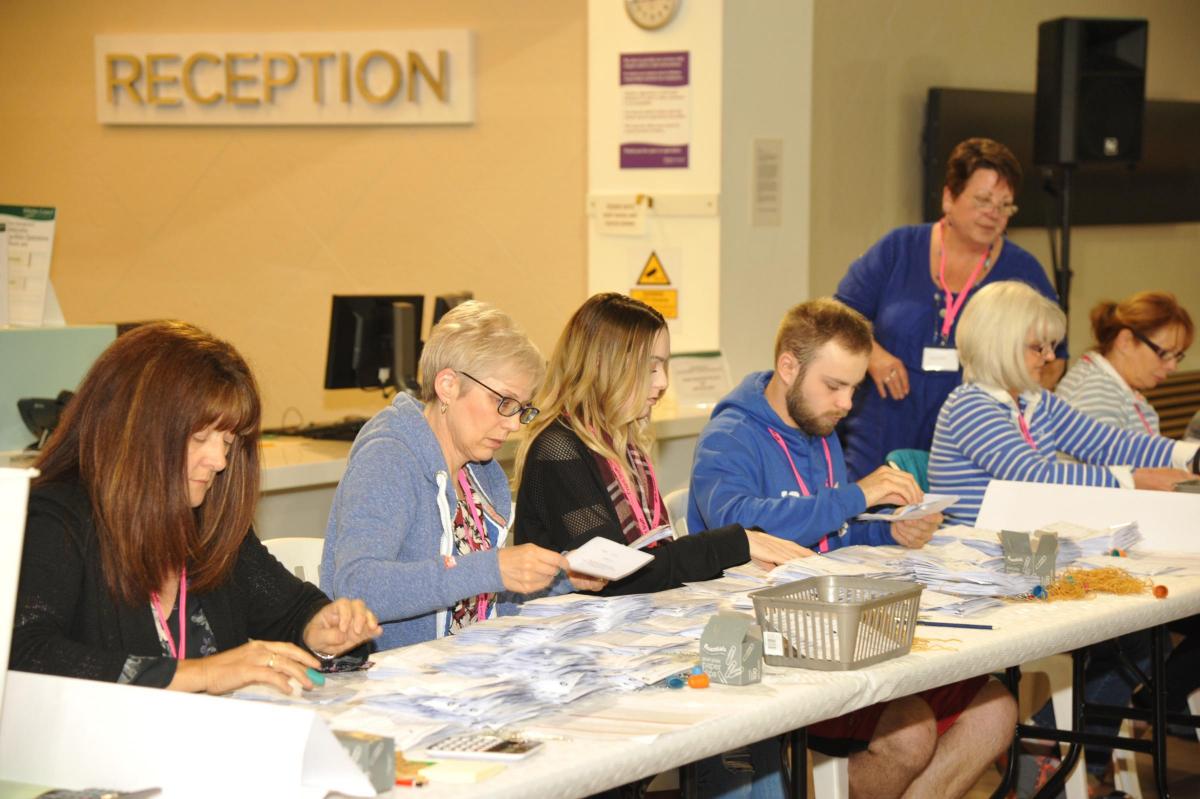 South West Wiltshire election count.heads down as the count is  under way. Pics Trevor Porter 58667 11.