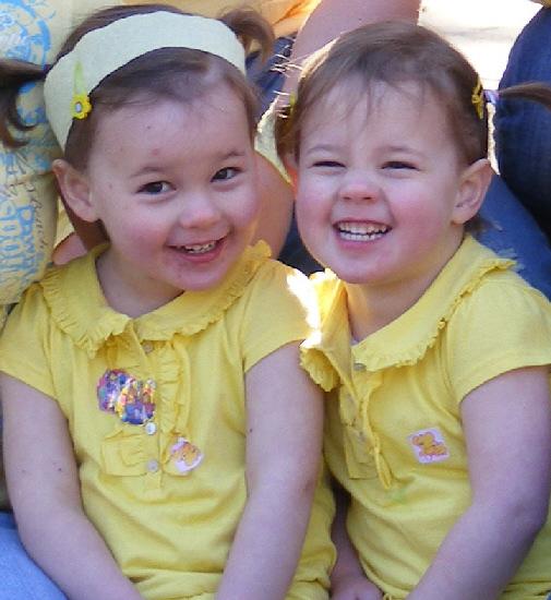 Twins Olivia (left) and Ella (right) Purt and their nursery group are raising money for Children's Kidney Disease Charity by wearing yellow. Ella is a toddler who has a kidney illness. Picture: Chloe Peirce, 15, Ridgeway School.