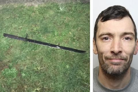 The sword that Terence Ryan (right) used to stab Lee Sparkes Picture: WILTSHIRE POLICE