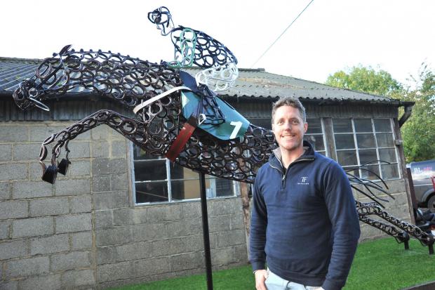 Ben Lee and his sculpture. It’s going to be heading to Ascot, which is a model of a famous horse and jockey.Pic - Ben LeeDate 24/10/19Pic by Dave Cox