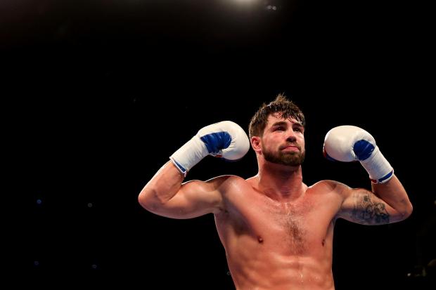 Jamie Cox after knocking down Harry Matthews in the 3rd round in the Super-Middleweight contest at the O2 Arena, London. PRESS ASSOCIATION Photo. Picture date: Saturday March 24, 2018. See PA story BOXING London. Photo credit should read: Steven Paston/PA