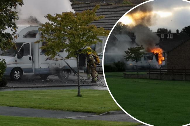 Firefighters extinguish a motorhome fire in Covingham Picture: SUBMITTED
