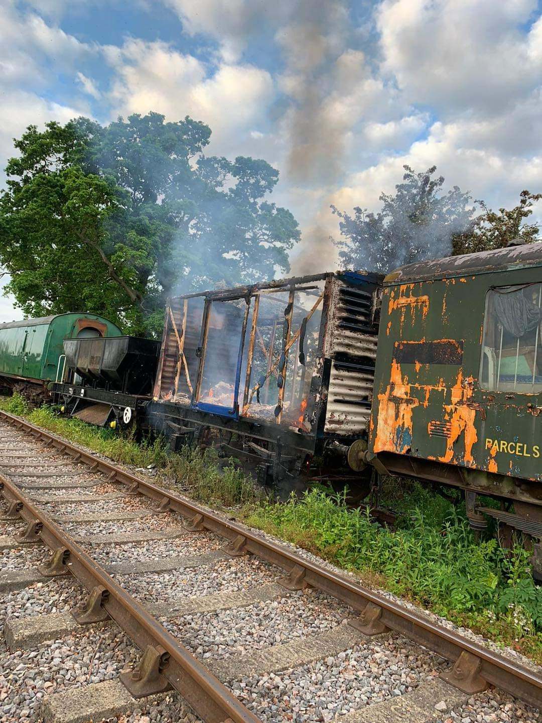 A suspected arsonist burned a newly-restored wagon at the Swindon and Cricklade Railway