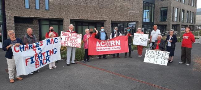 Residents at Charles Macpherson House protesting at a council meeting
