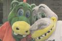 Wyvern Theatre mascot Willy the Wyvern, left, and the Adver’s Alfie the Alligator were pictured near the theatre during a promotional event for the arts scene in Swindon
