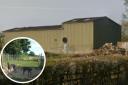 A photo of the Grain Barn which is home to 50 dogs from the Noise Assessment, and a picture of two dogs in their outdoor run from the Appellant's appeal