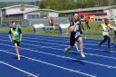 Swindon Harriers' Ethan Byron in action during the U13 boys 75m at the County Ground
