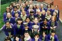 Girls from Westholme Middle School who won the recorder group and public speaking awards at Blackburn Music Festival in 1994
