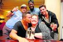 Competition winner Kim Peniston has lunch with the Dreamboys, from left, Luke Baker, Ray Teaser, Peter Carter and Rowan Haiduc