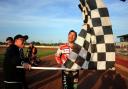 Alun Rossiter (holding the flag) and Lee Kilby (centre) are hoping to bring Speedway back to Swindon