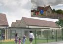 The new South Marston primary buildings (main pic) will be built next door to the  existing Victorian building (inset)