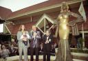 Diana's son Jason stands with filmmaker David Puttnam at the grand unveiling of his mother's statue in 1991.