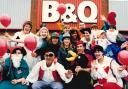 B&Q staff wear fancy dress to celebrate the revamped Fleming Way shop reopening in February 1995