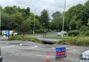 A burst water main flooded Thamesdown Drive near the Orbital Shopping Park and Elstree Way