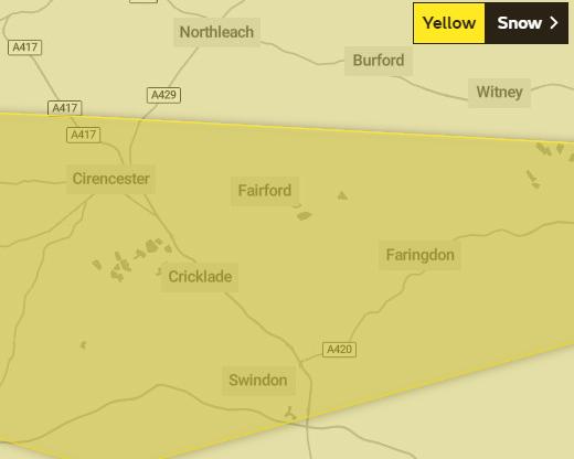 Weather warning for snow in Swindon on Saturday