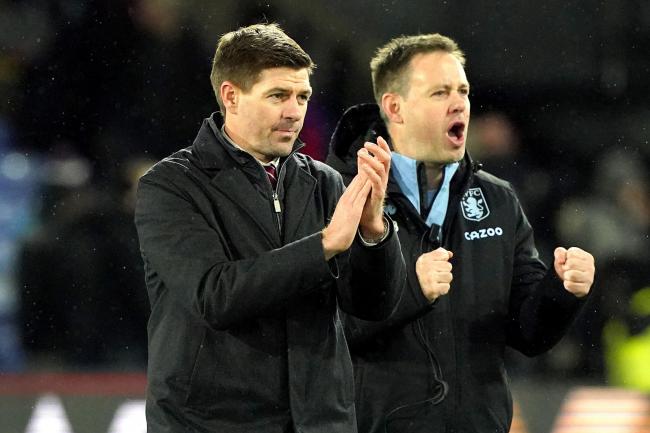 Aston Villa manager Steven Gerrard celebrates victory at Crystal Palace