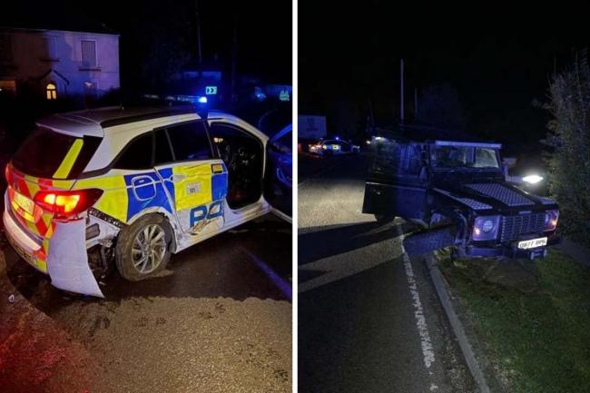 Man banned from driving after drunkenly smashing Land Rover into police car