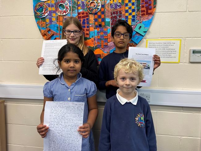 The winners of a short story competition at Lethbridge Primary School about Local Heroes