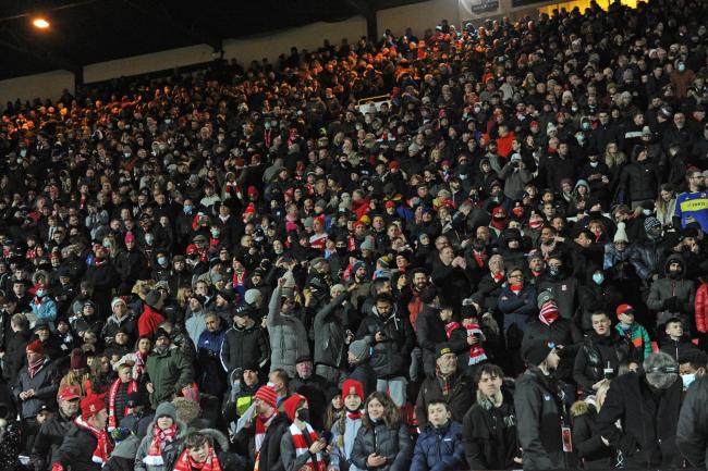 Swindon Town fans during the club’s FA Cup third-round tie with Manchester City on Friday night     Photo: Rob Noyes
