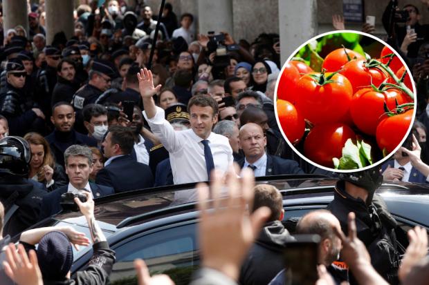 Emmanuel Macron was targeted by tomatoes