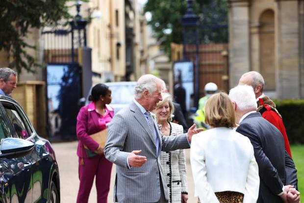 Swindon Advertiser: Prince Charles greets President, Dame Hilary Boulding; Chancellor of the University of Oxford, Lord Patten; and Oxford’s Lord Mayor Mark Lygo.