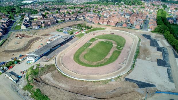 Swindon Advertiser: An aerial shot of the Abbey Stadium with the back-straight stand having been flattened Photo: Jonny Whitworth
