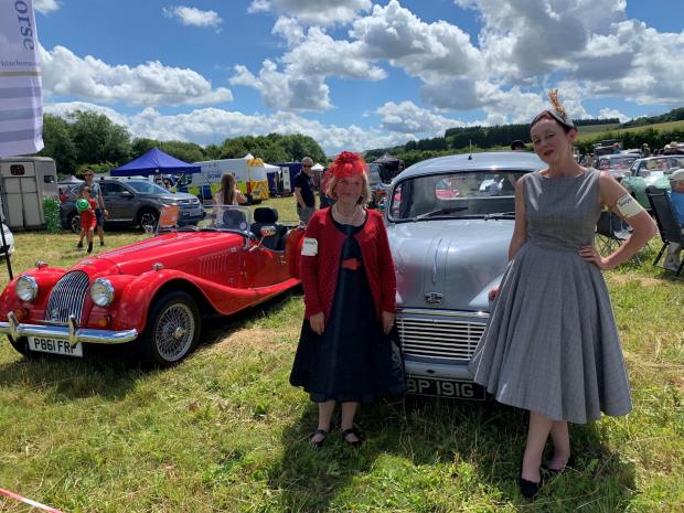 Swindon Advertiser: Ann Sandford and Lisa Davies at the Aldbourne Doggy Day and Classic Car Show.