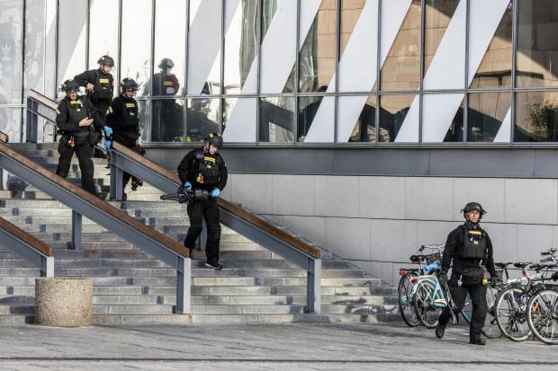 Police are seen outside the Field’s shopping centre in Copenhagen