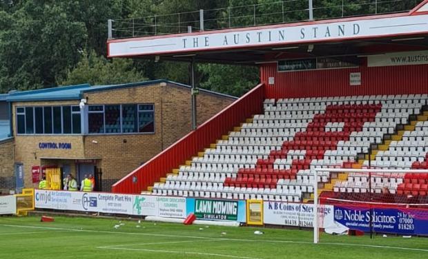 Swindon Advertiser: Debris near the away end at the end of the game