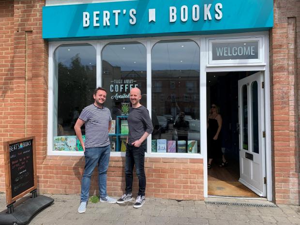 Swindon Advertiser: Alex Call (AKA Bert) and Michael Ritchie at Bert's Books in Old Town.