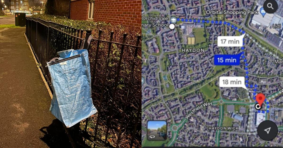 Blue bin bag travels 15 minutes down the road after storm hits Swindon