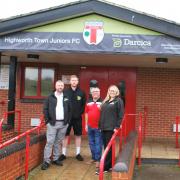 Highworth Town Juniors vice chairman Paul Clarke, director Anthony Tattersall, lead driver Rob Lightfoot and Darcica office manager Dominique Southwick