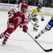 Swindon Wildcats forward Floyd Taylor pushes the puck forwards during the home shootout loss to Leeds Knights Photo: Kat Medcroft