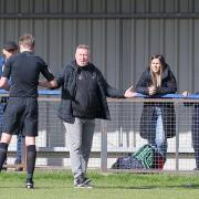 Chippenham Town manager Mike Cook questions the referee's decision during the 2-1 defeat to Maidstone United in National League South Photo: Richard Chappell