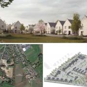 How the houses might look (top), the site (bottom left), and proposed lay out (bottom right)