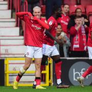Former Swindon Town striker Harry McKirdy celebrates scoring against Leyton Orient - his final goal for the club