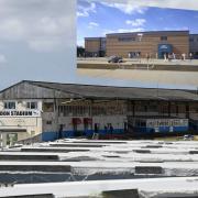 Swindon greyhound stadium and (inset) how it might look when rebuilt