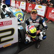 Charlie Nesbitt poses at Oulton Park following his second place in race one Photo: Bonnie Lane