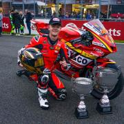 Swindon's Max Cook collects his National Junior Superstock trophy at Brands Hatch prior to the final round of the competition last season                         Photo: Camipix Photography