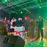 Celebrations ensued as the group, including Blue's Duncan James, switched on the Christmas lights on Sunday.