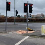 The site of the crash still had some debris including a crushed bollard the morning after.