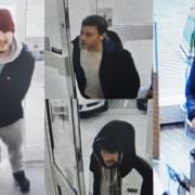 Police would like to speak to the four men pictured following the fraudulent use of a debit card.