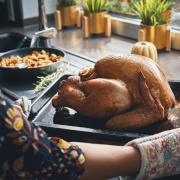 Roasting Turkey for Holiday Dinner.